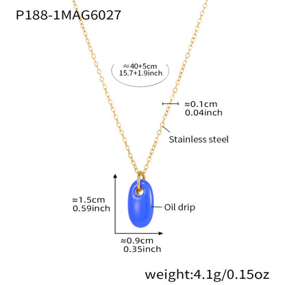 316L Stainless Steel 18K Gold Plated Enamel Oval Pendant Necklace - Image 12