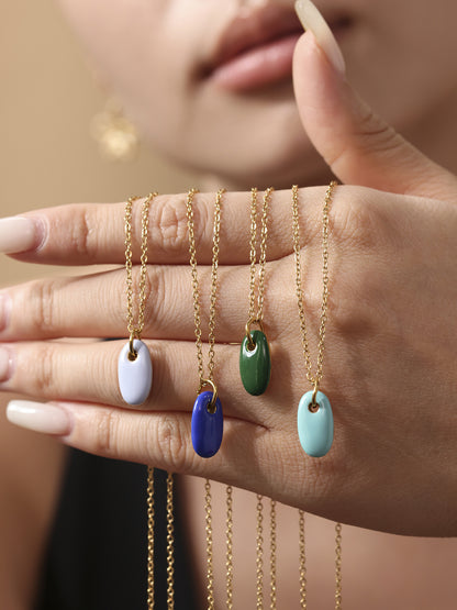 316L Stainless Steel 18K Gold Plated Enamel Oval Pendant Necklace - Image 3