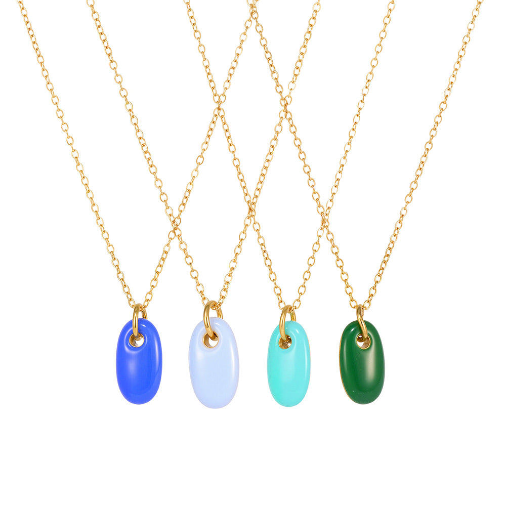 316L Stainless Steel 18K Gold Plated Enamel Oval Pendant Necklace - Image 4