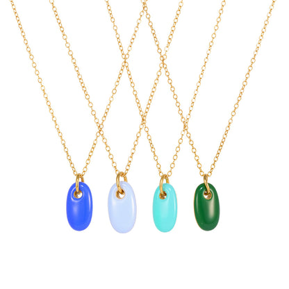 316L Stainless Steel 18K Gold Plated Enamel Oval Pendant Necklace - Image 4