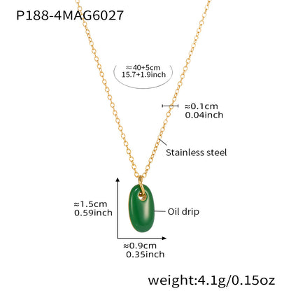 316L Stainless Steel 18K Gold Plated Enamel Oval Pendant Necklace - Image 5
