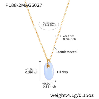 316L Stainless Steel 18K Gold Plated Enamel Oval Pendant Necklace - Image 9