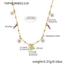 Product specification sheet for the hypoallergenic clover necklace with adjustable chain length for a perfect fit.