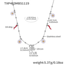 Detailed measurements of the enamel flower pendant necklace, ideal for wholesale stainless steel jewelry buyers.
