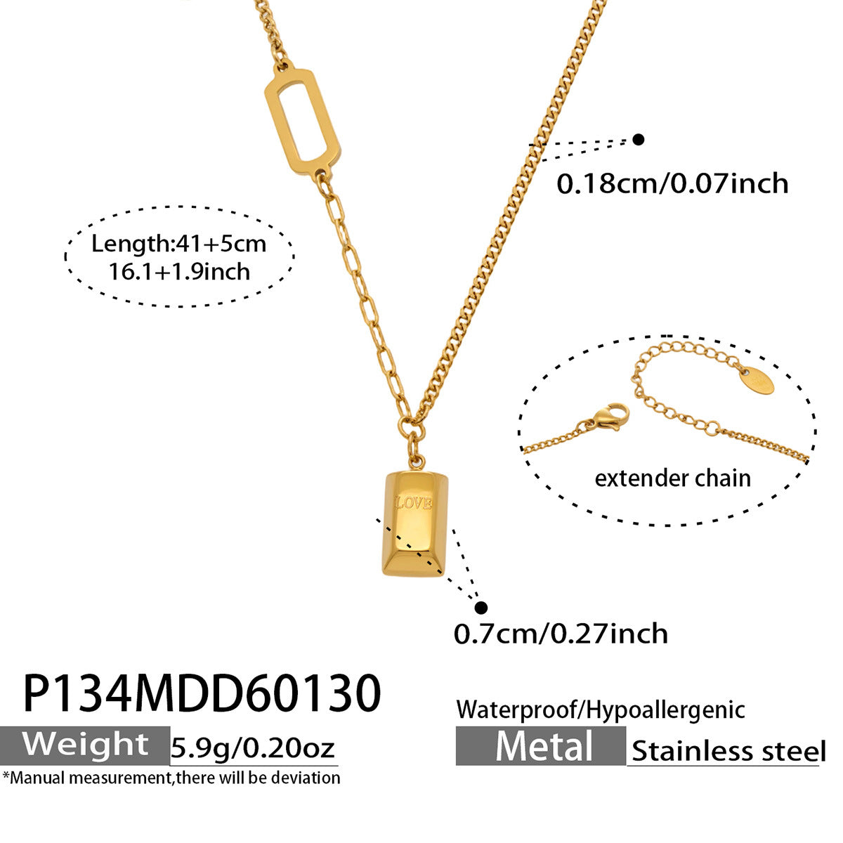 316L Stainless Steel 18K Gold Plated Engraved Letter Good Fortune Bar Pendant Necklace - Image 10