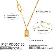 316L Stainless Steel 18K Gold Plated Engraved Letter Good Fortune Bar Pendant Necklace - Image 10