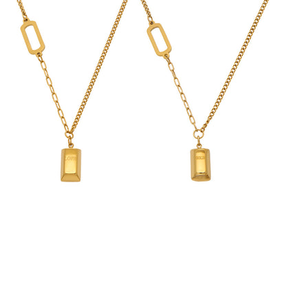 316L Stainless Steel 18K Gold Plated Engraved Letter Good Fortune Bar Pendant Necklace - Image 11