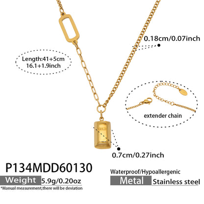316L Stainless Steel 18K Gold Plated Engraved Letter Good Fortune Bar Pendant Necklace - Image 8