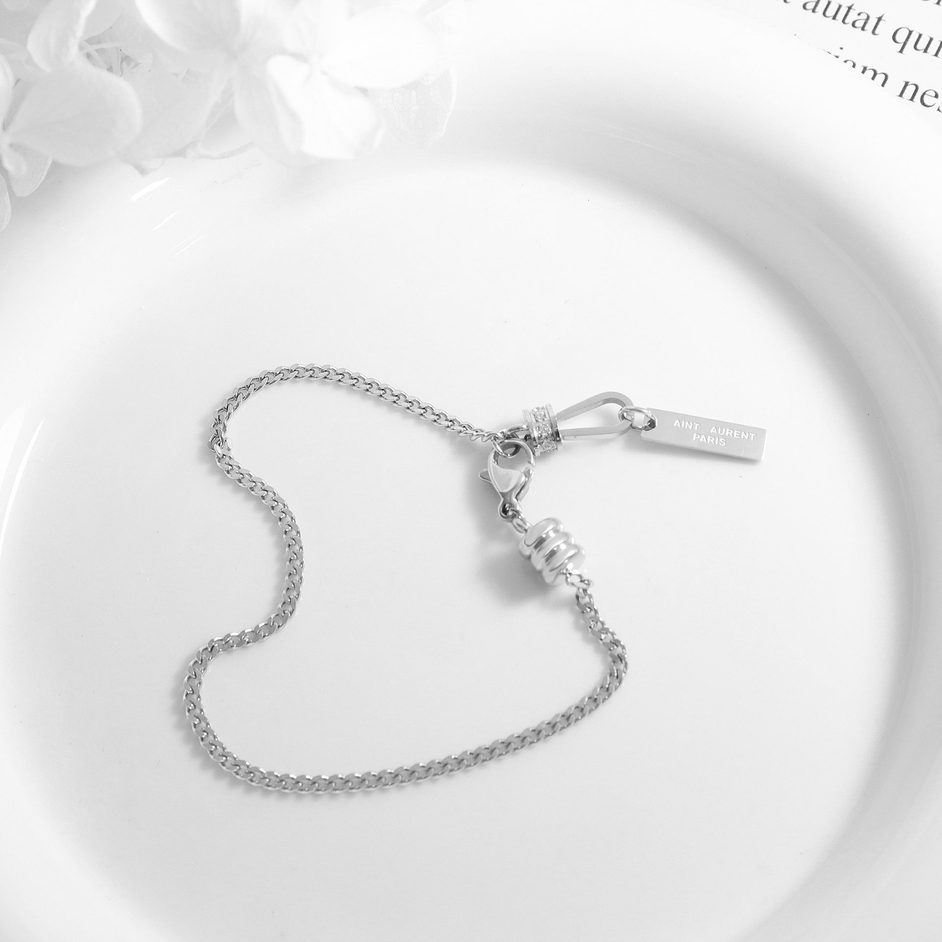 316L Stainless Steel 18K Gold Plated Engraved Square Zircon Pendant Bracelet - Image 4