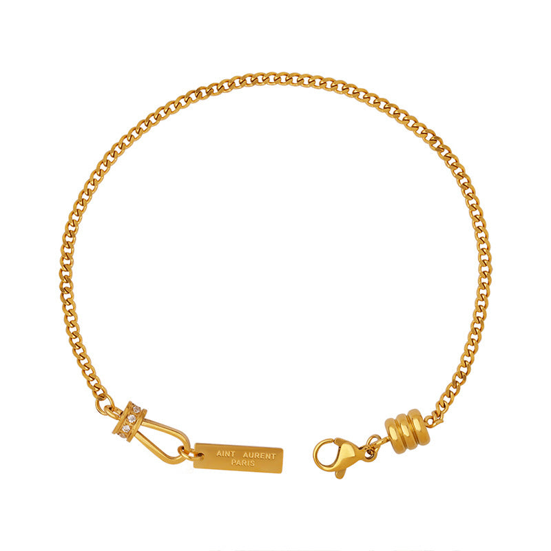 316L Stainless Steel 18K Gold Plated Engraved Square Zircon Pendant Bracelet - Image 5