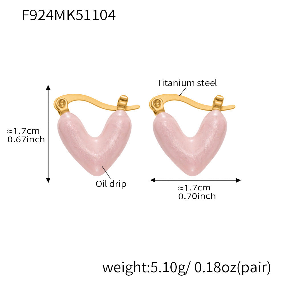 316L Stainless Steel 18K Gold Plated Exquisite Enamel Heart Huggie Hoop Earrings - Image 2