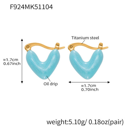 316L Stainless Steel 18K Gold Plated Exquisite Enamel Heart Huggie Hoop Earrings - Image 8