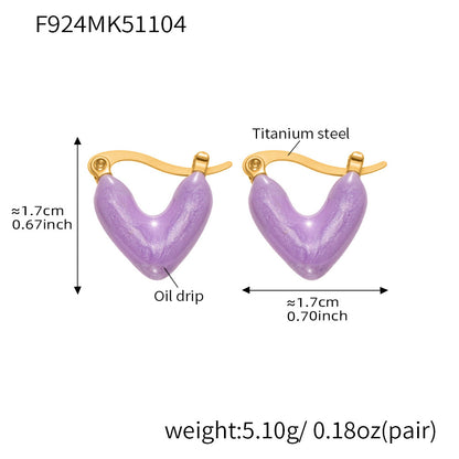 316L Stainless Steel 18K Gold Plated Exquisite Enamel Heart Huggie Hoop Earrings - Image 9