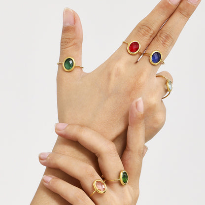 316L Stainless Steel 18K Gold Plated Faceted Glass Bead Open Ring - Image 10