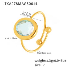316L Stainless Steel 18K Gold Plated Faceted Glass Bead Open Ring - Image 2
