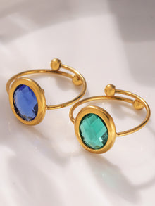 316L Stainless Steel 18K Gold Plated Faceted Glass Bead Open Ring - Image 6