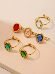 316L Stainless Steel 18K Gold Plated Faceted Glass Bead Open Ring - Image 7