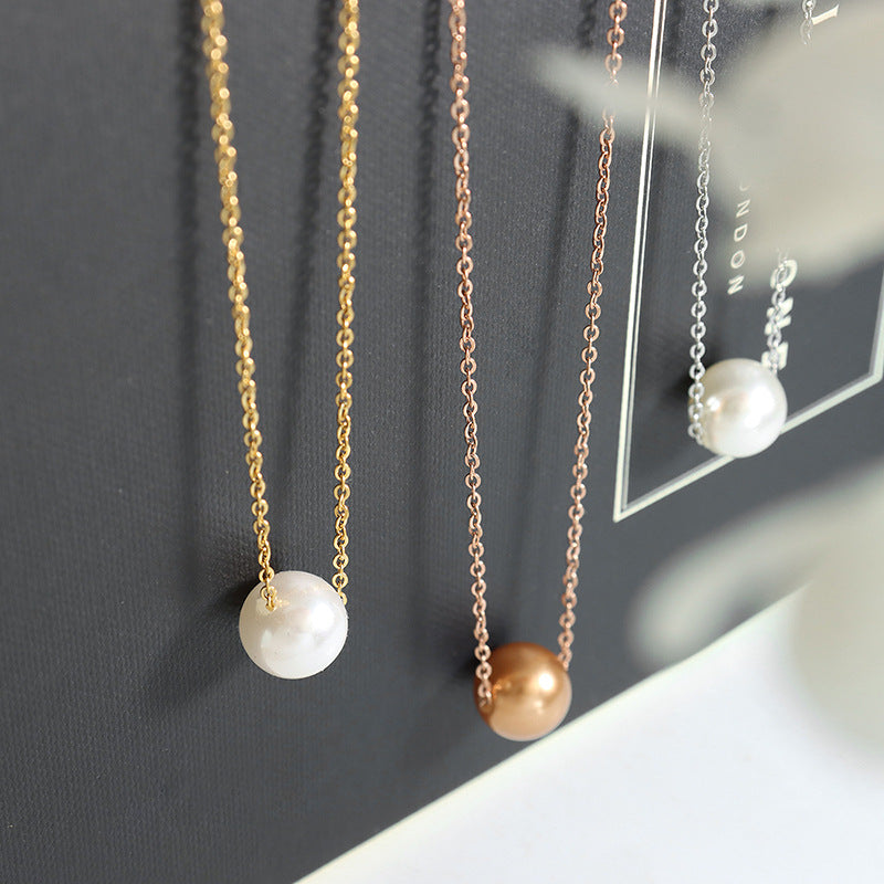316L Stainless Steel 18K Gold Plated Faux Pearl Pendant Necklace - Image 1