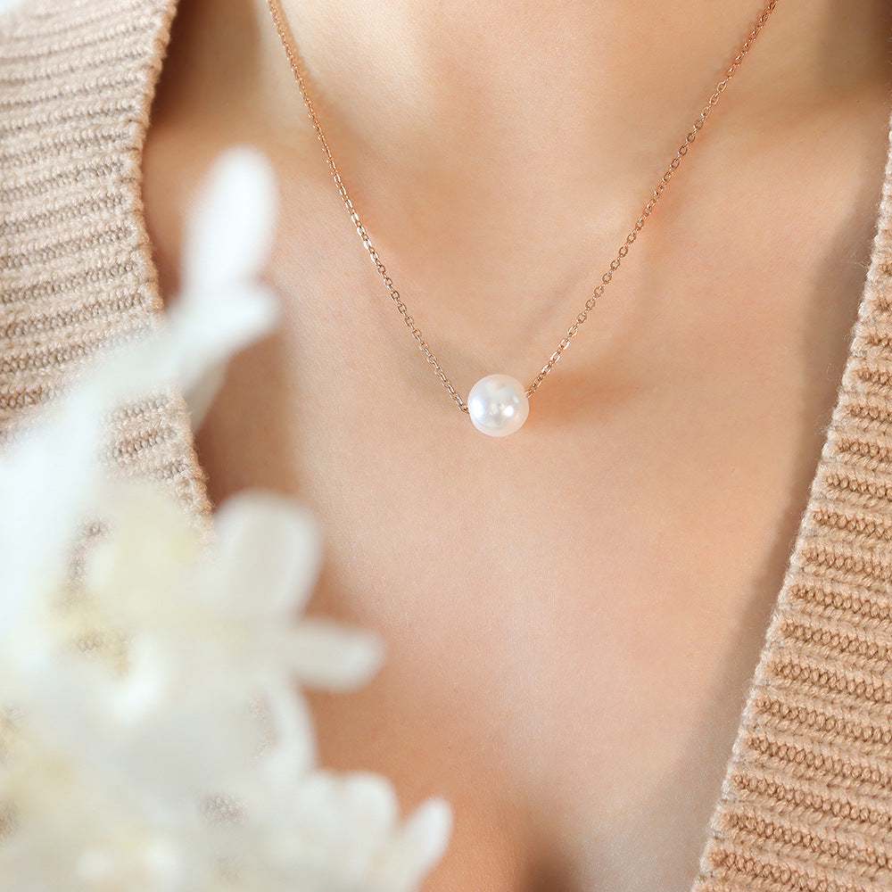 316L Stainless Steel 18K Gold Plated Faux Pearl Pendant Necklace - Image 2