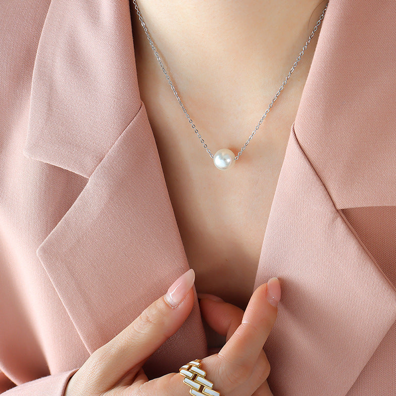 316L Stainless Steel 18K Gold Plated Faux Pearl Pendant Necklace - Image 3