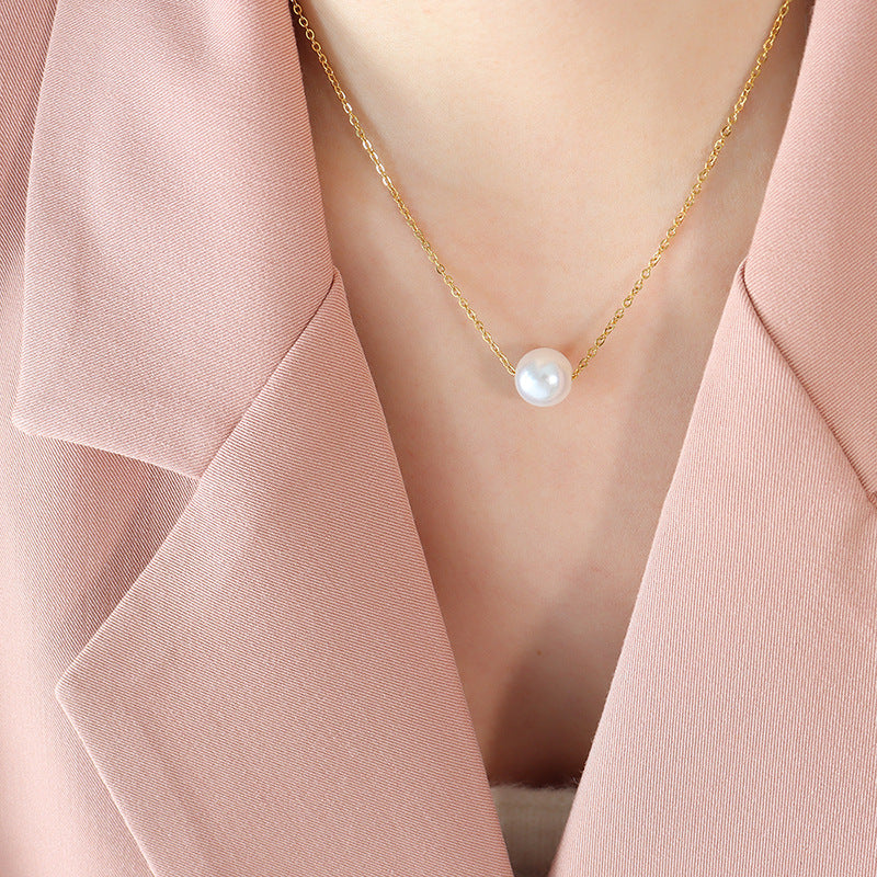 316L Stainless Steel 18K Gold Plated Faux Pearl Pendant Necklace - Image 4