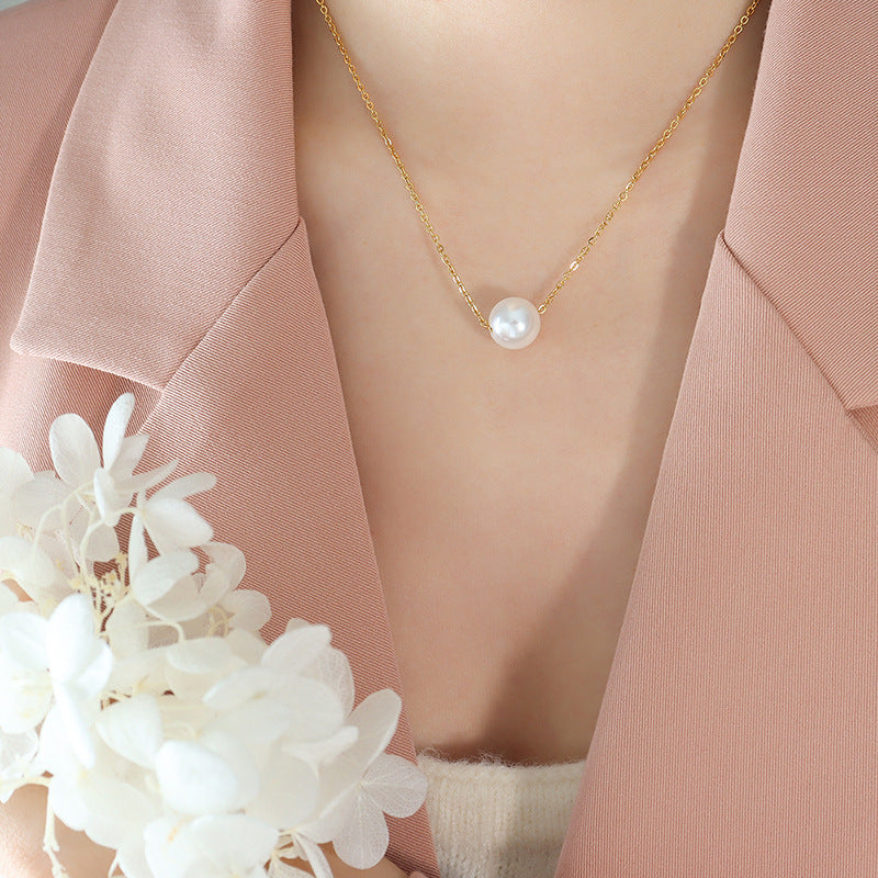 316L Stainless Steel 18K Gold Plated Faux Pearl Pendant Necklace - Image 5