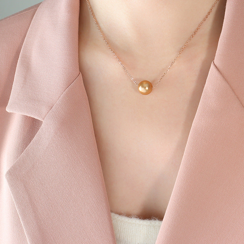 316L Stainless Steel 18K Gold Plated Faux Pearl Pendant Necklace - Image 6