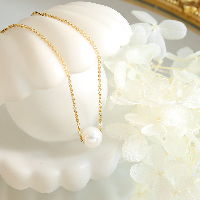 316L Stainless Steel 18K Gold Plated Faux Pearl Pendant Necklace - Image 8