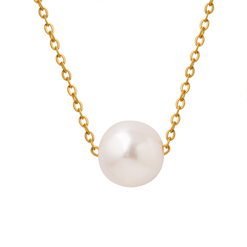 316L Stainless Steel 18K Gold Plated Faux Pearl Pendant Necklace - Image 9