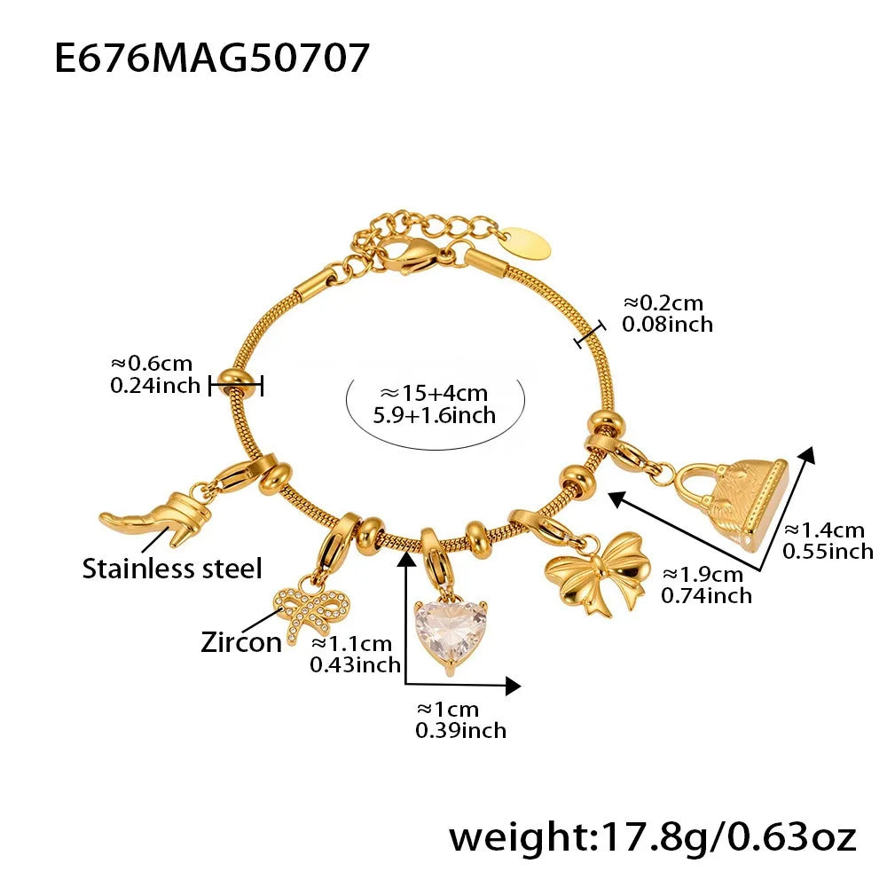 316L Stainless Steel 18K Gold Plated Figure-Eight Heart Zircon Pendant Bracelet - Image 10
