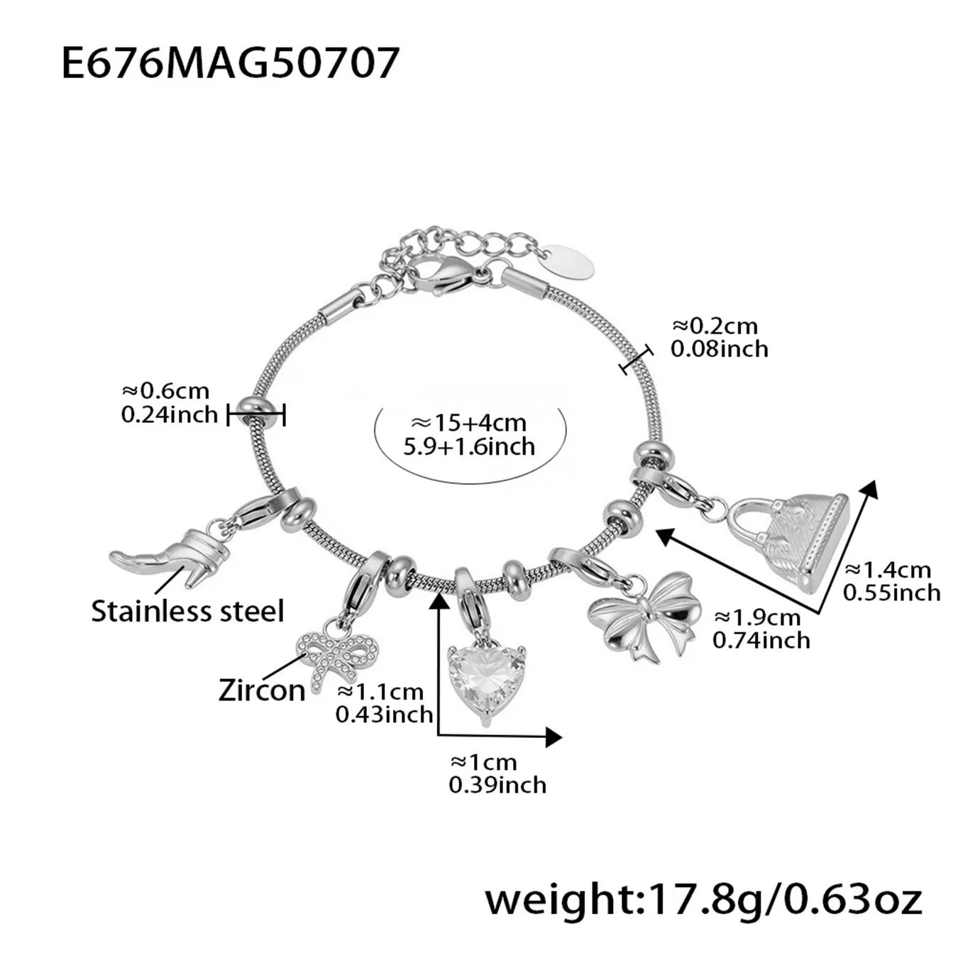 316L Stainless Steel 18K Gold Plated Figure-Eight Heart Zircon Pendant Bracelet - Image 11
