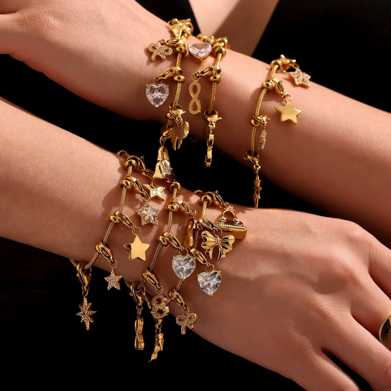 316L Stainless Steel 18K Gold Plated Figure-Eight Heart Zircon Pendant Bracelet - Image 3