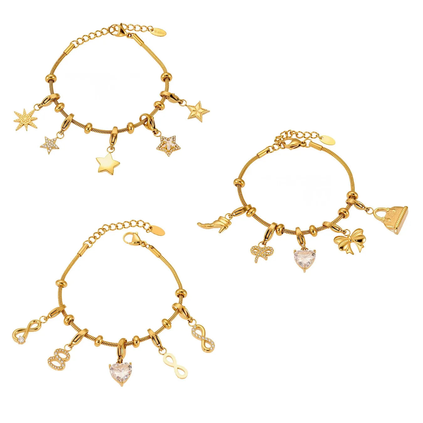 316L Stainless Steel 18K Gold Plated Figure-Eight Heart Zircon Pendant Bracelet - Image 5