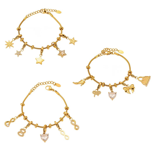 316L Stainless Steel 18K Gold Plated Figure-Eight Heart Zircon Pendant Bracelet - Image 5