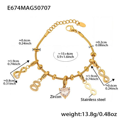 316L Stainless Steel 18K Gold Plated Figure-Eight Heart Zircon Pendant Bracelet - Image 6