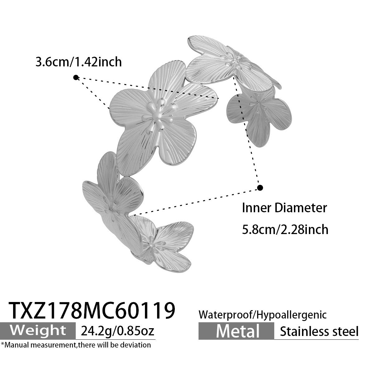 316L Stainless Steel 18K Gold Plated Filigree Floral Butterfly Open Bangle - Image 11