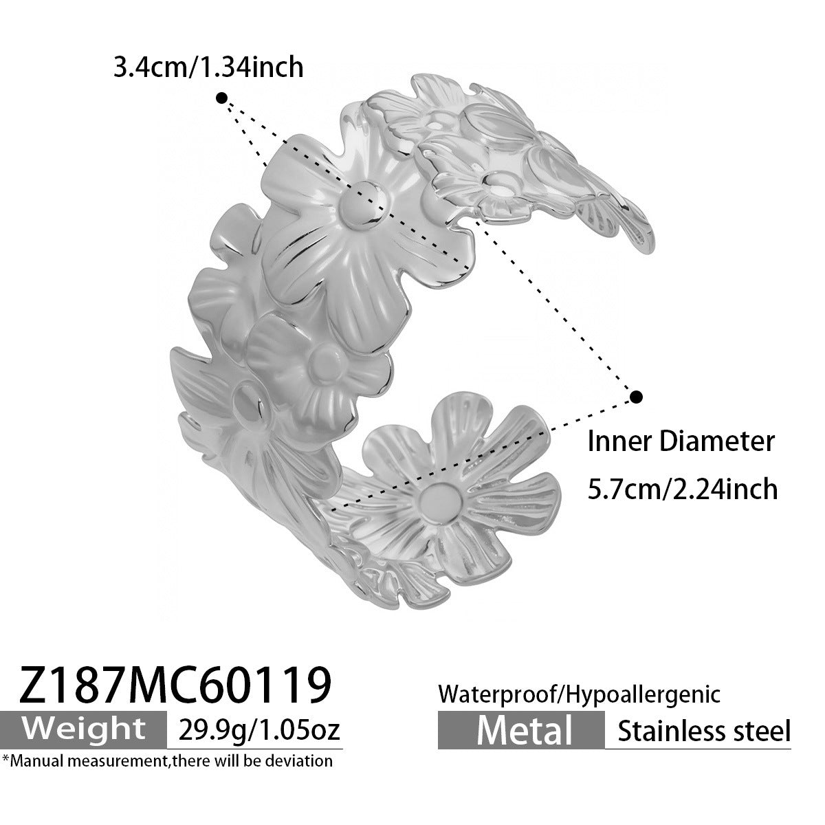 316L Stainless Steel 18K Gold Plated Filigree Floral Butterfly Open Bangle - Image 12