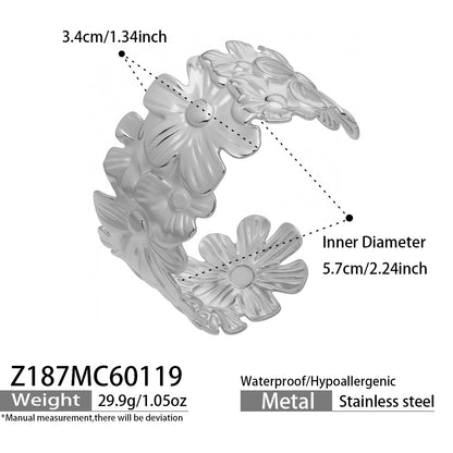 316L Stainless Steel 18K Gold Plated Filigree Floral Butterfly Open Bangle - Image 12