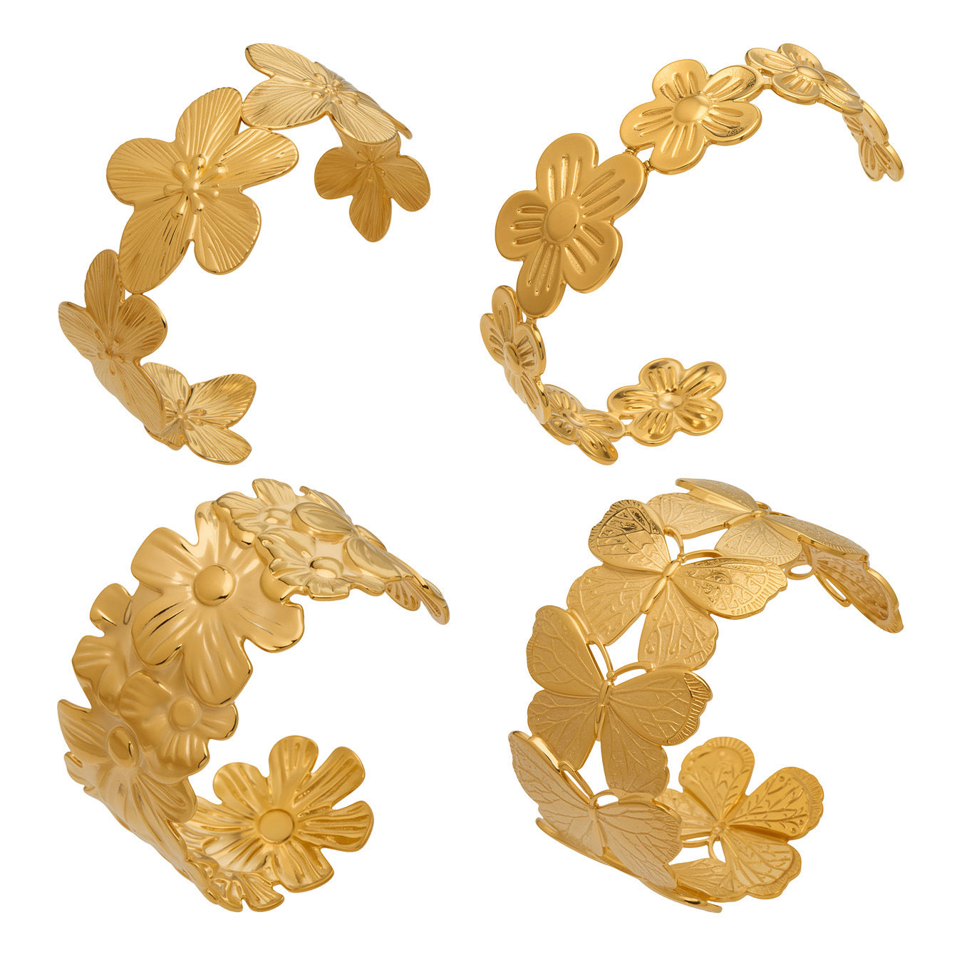 316L Stainless Steel 18K Gold Plated Filigree Floral Butterfly Open Bangle - Image 15