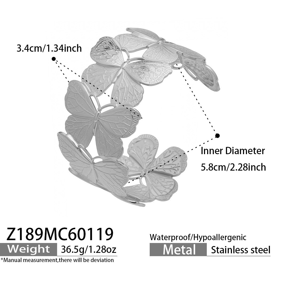 316L Stainless Steel 18K Gold Plated Filigree Floral Butterfly Open Bangle - Image 16