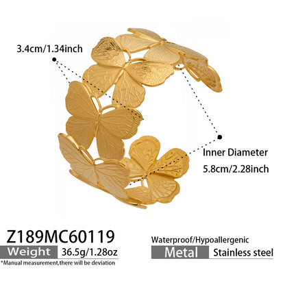 316L Stainless Steel 18K Gold Plated Filigree Floral Butterfly Open Bangle - Image 5