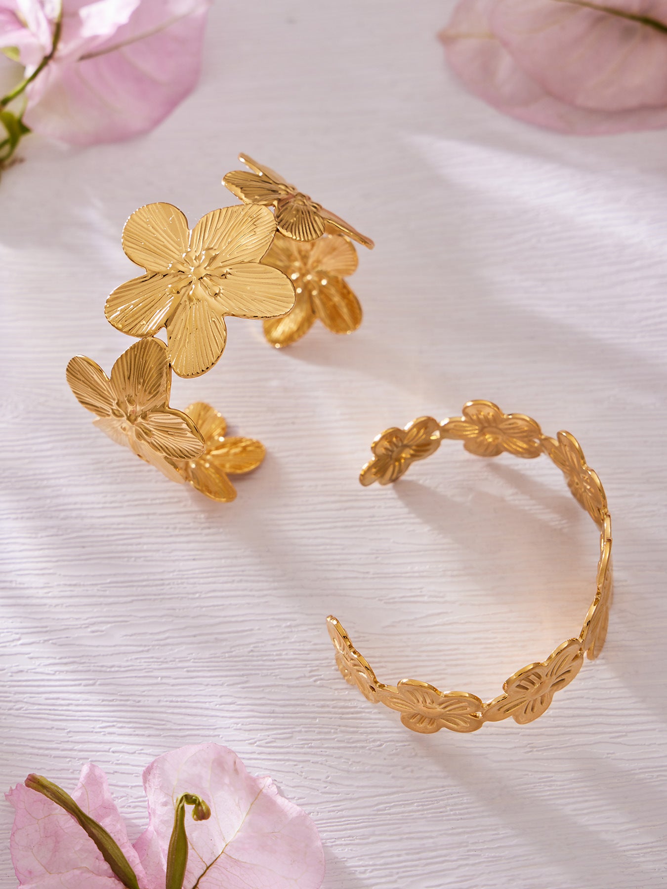 316L Stainless Steel 18K Gold Plated Filigree Floral Butterfly Open Bangle - Image 6