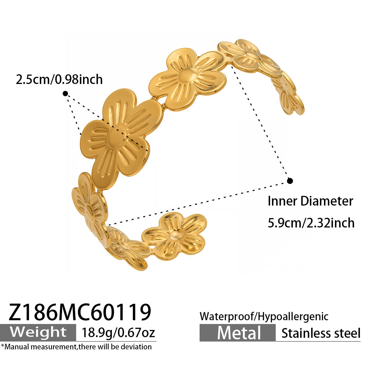 316L Stainless Steel 18K Gold Plated Filigree Floral Butterfly Open Bangle - Image 8