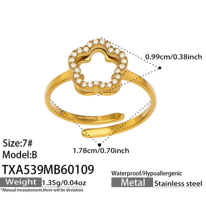 316L Stainless Steel 18K Gold Plated Flower Zircon Geometric Jewelry Collection - Image 2