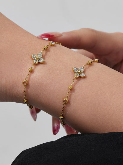 316L Stainless Steel 18K Gold Plated Flower Zircon Geometric Jewelry Collection - Image 4