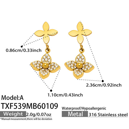 316L Stainless Steel 18K Gold Plated Flower Zircon Geometric Jewelry Collection - Image 7