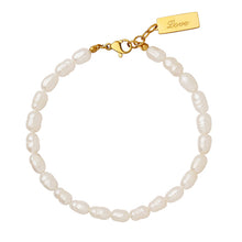 316L Stainless Steel 18K Gold Plated French Chic Freshwater Pearl Initial Square Pendant Bracelet - Image 1