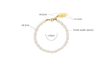 316L Stainless Steel 18K Gold Plated French Chic Freshwater Pearl Initial Square Pendant Bracelet - Image 2