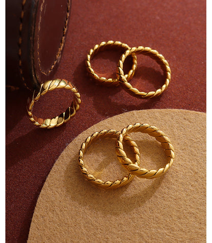 316L Stainless Steel 18K Gold Plated French Chic Geometric Band Ring - Image 2