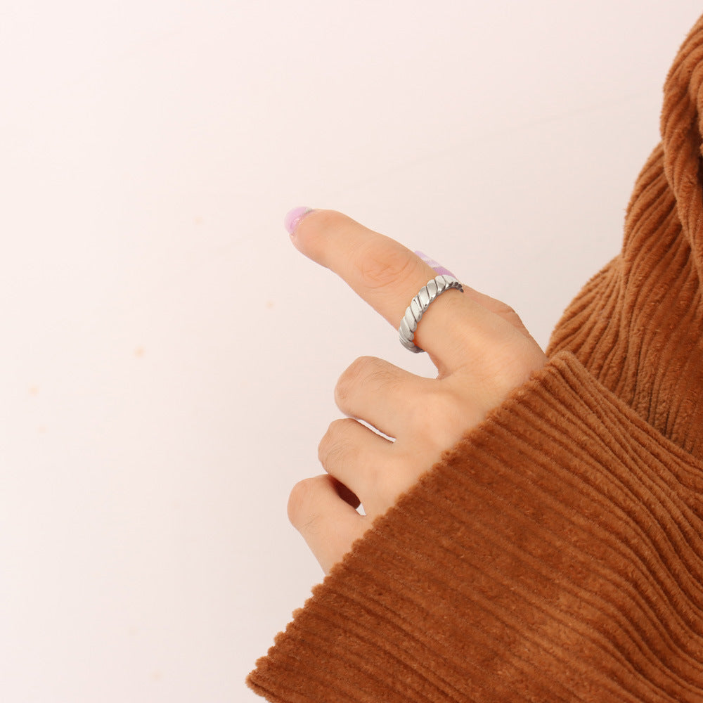 316L Stainless Steel 18K Gold Plated French Chic Geometric Band Ring - Image 6